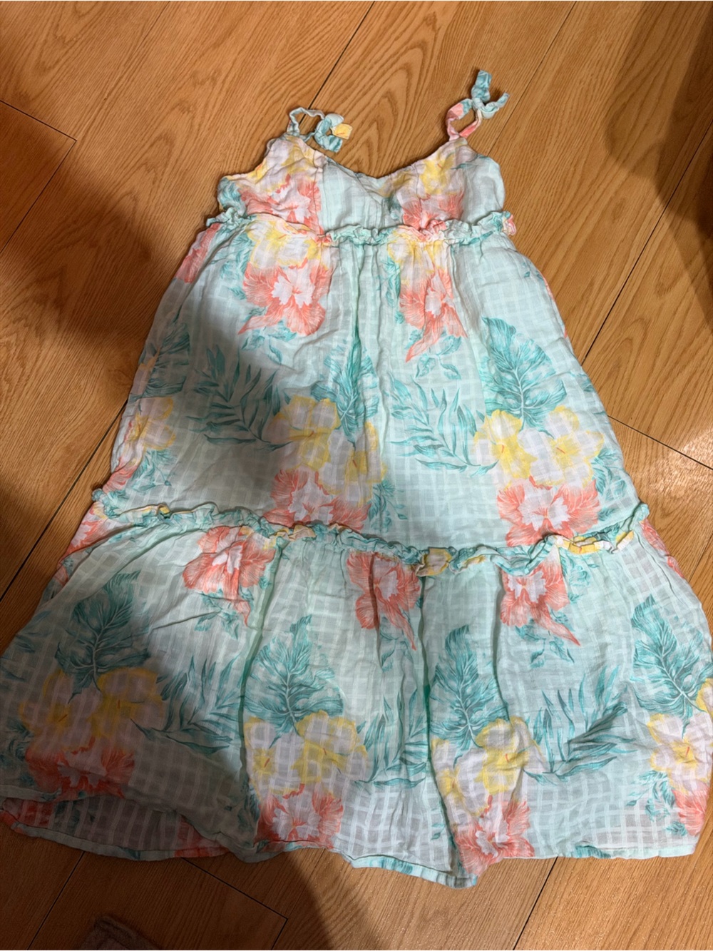 Janie and Jack Aqua Floral Sundress with Coral & Yellow Blooms size 4 long